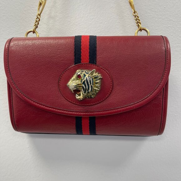 Gucci Handbags - Gucci Rajah Web Chain Shoulder Bag in Red Leather - Small - Preowned